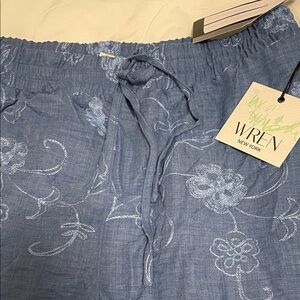 Wren Blue Floral Embroidered Drawstring  Pants